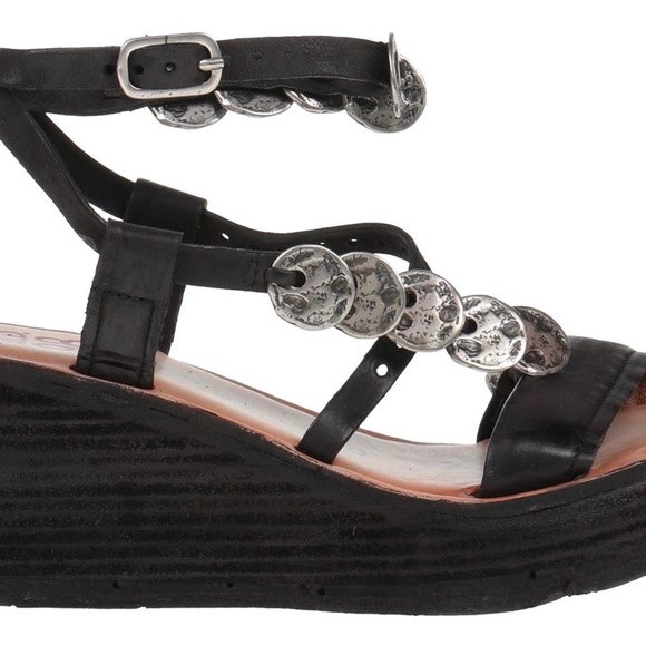 AS 98 Sandals 41 10 10.5 Wedge Leather Black Airstep Shoes Boho Strap Ankle Noa - Picture 5 of 9
